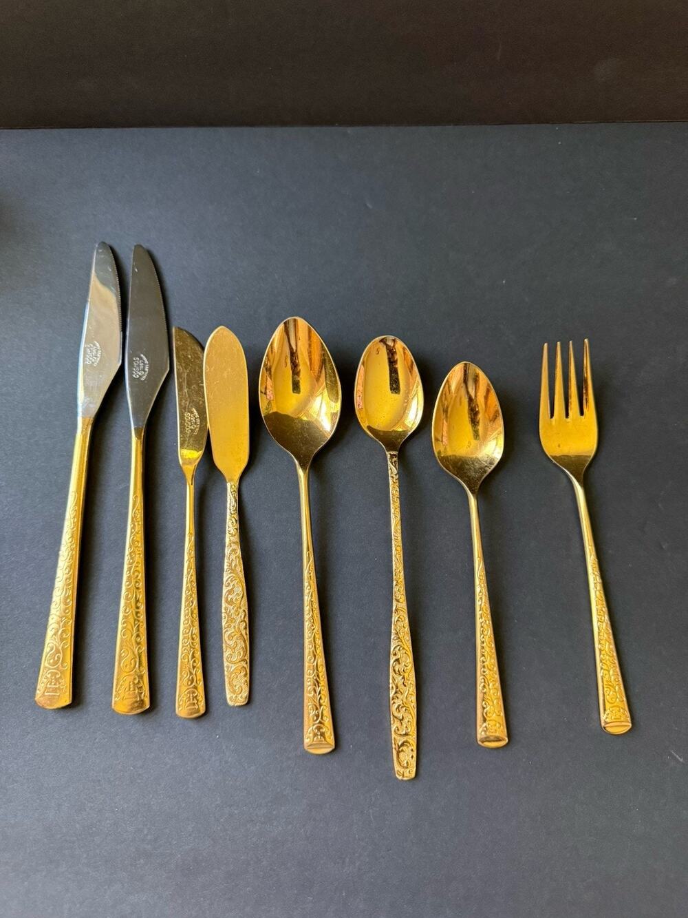 Cosmos 1957 Gold Plated Flatware Set (8) Pieces Tableware Modern Cottage MCM